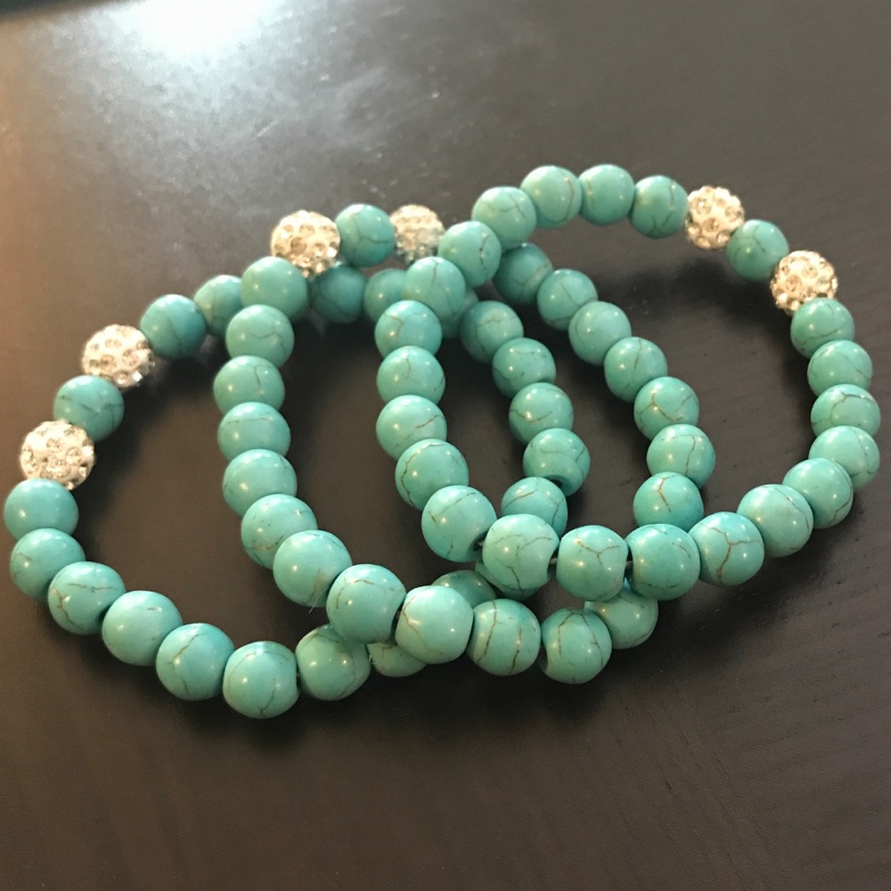 NEW💙💎BUNDLE OF 3!💎💙3 TURQUOISE BLING BRACELETS - Picture 3 of 16